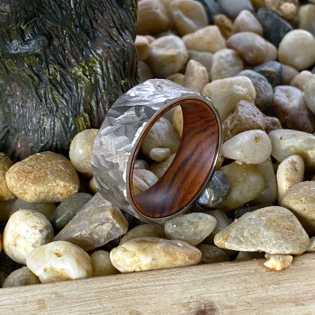 ARTFUL | Iron Wood, Silver Titanium Ring, Hammered, Flat - Rings - Aydins Jewelry - 5