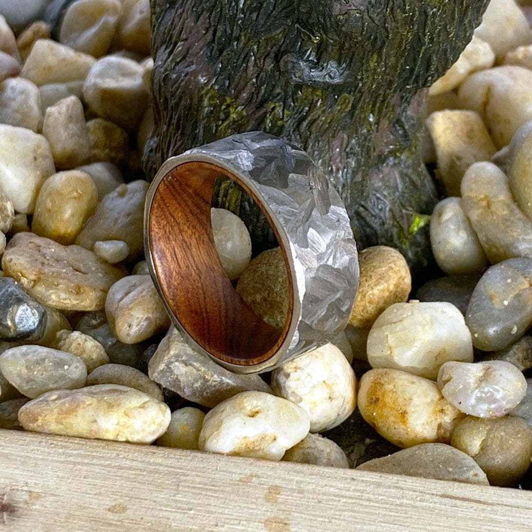 ARTFUL | Iron Wood, Silver Titanium Ring, Hammered, Flat - Rings - Aydins Jewelry - 6