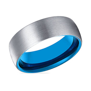 ARTIC | Blue Tungsten Ring, Silver Tungsten Ring, Brushed, Domed - Rings - Aydins Jewelry - 2