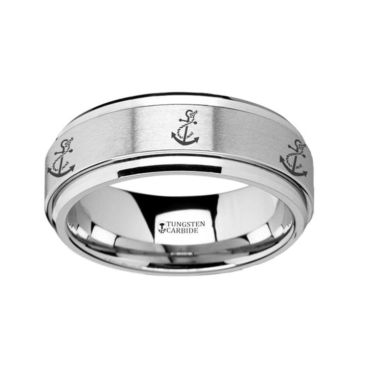 Artistic Anchor Laser Engraved Spinner Tungsten Ring - Rings - Aydins Jewelry - 1