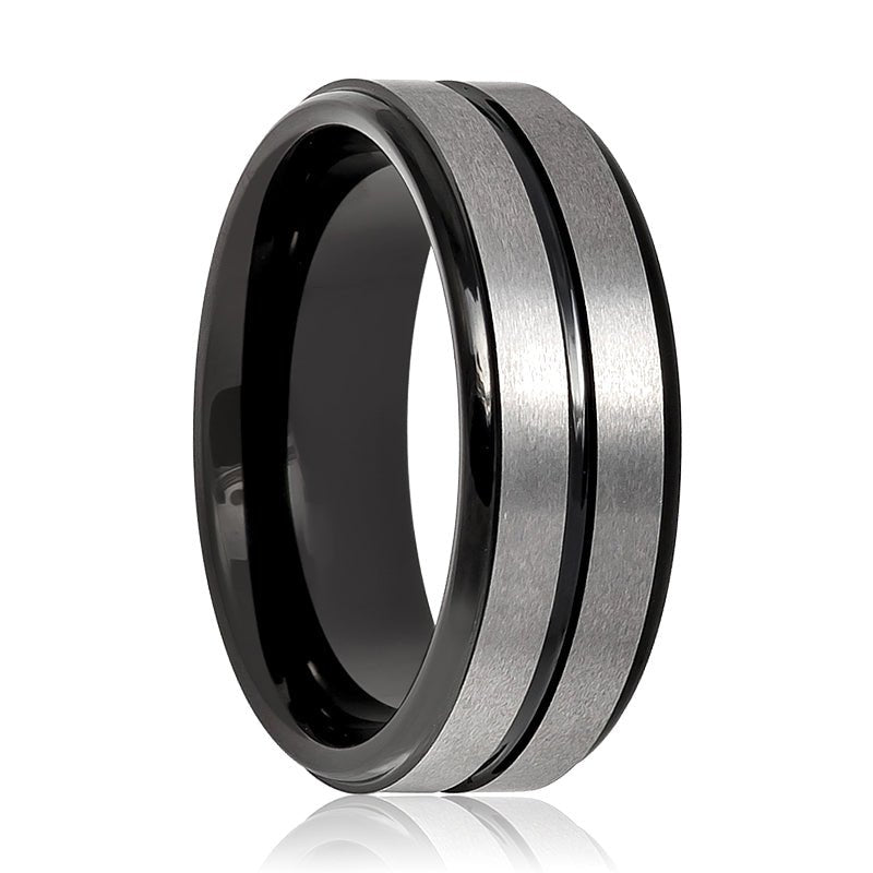 ASHCHIL | Tungsten Ring Two Tone Center Groove - Rings - Aydins Jewelry