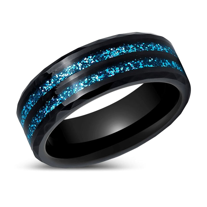 ASHEN | Black Tungsten Ring, Blue Glitter Inlay, Beveled Edges - Rings - Aydins Jewelry - 2