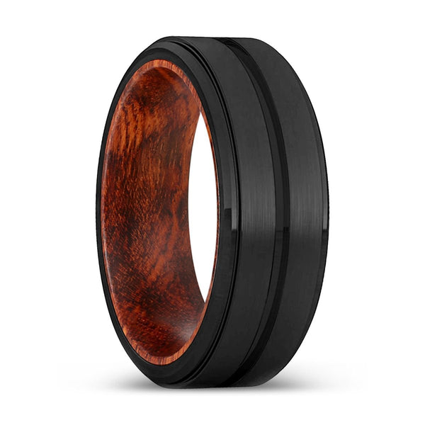 ASHTON | Snake Wood, Black Tungsten Ring, Grooved, Stepped Edge - Rings - Aydins Jewelry - 1