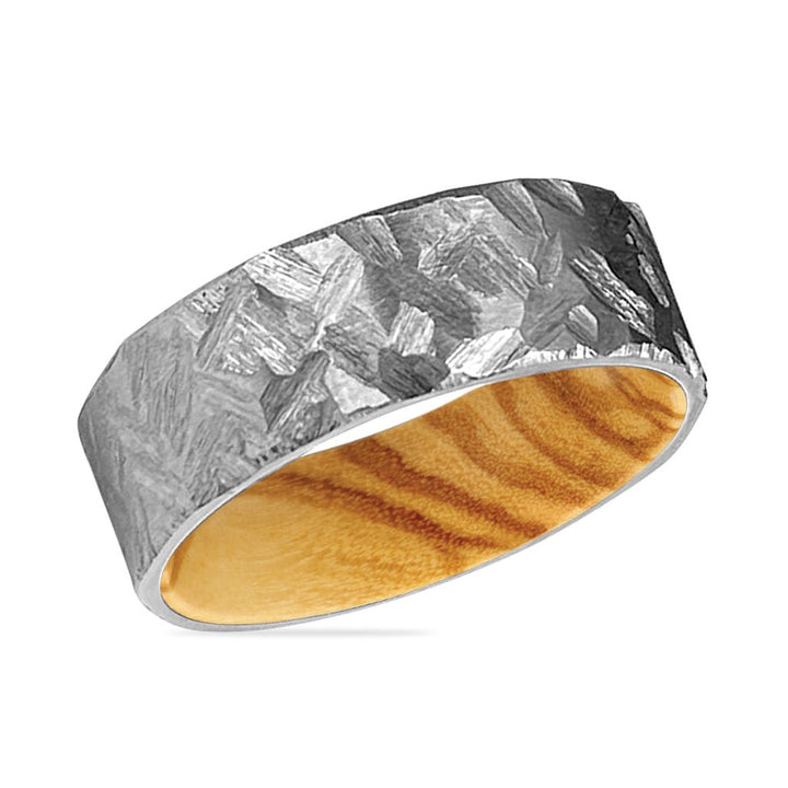 ASPEN | Olive Wood, Silver Titanium Ring, Hammered, Flat - Rings - Aydins Jewelry - 2