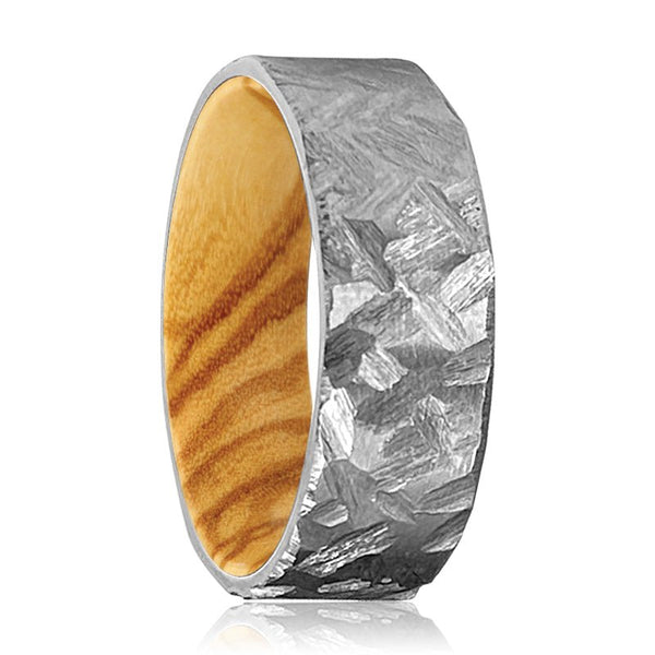ASPEN | Olive Wood, Silver Titanium Ring, Hammered, Flat - Rings - Aydins Jewelry - 1