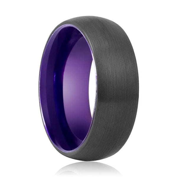 ASTER | Purple Ring, Black Tungsten Ring, Brushed, Domed - Rings - Aydins Jewelry