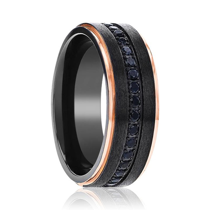 ASTRO | Black Titanium Ring, Black Sapphire Stones/Rose Gold Edges - Rings - Aydins Jewelry
