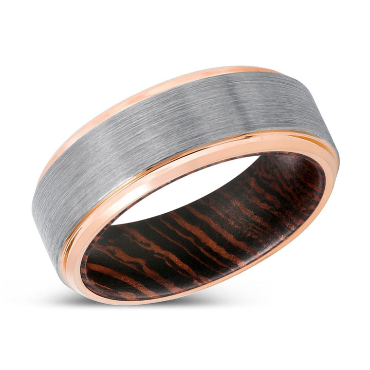 ASVIN | Wenge Wood, Silver Tungsten Ring, Brushed, Rose Gold Stepped Edge - Rings - Aydins Jewelry - 2
