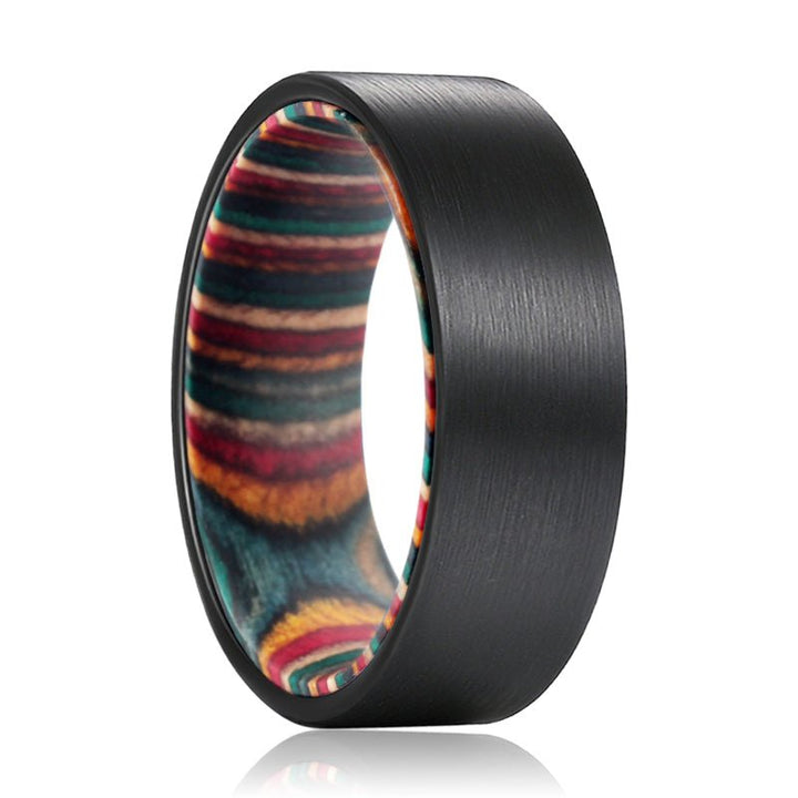 ATLAS | Black Flat Tungsten Ring Multi Color Box - Rings - Aydins Jewelry - 1
