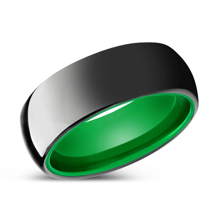ATOMIC | Green Ring, Black Tungsten Ring, Shiny, Domed - Rings - Aydins Jewelry - 2