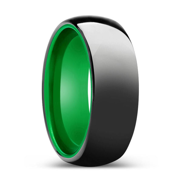 ATOMIC | Green Ring, Black Tungsten Ring, Shiny, Domed - Rings - Aydins Jewelry