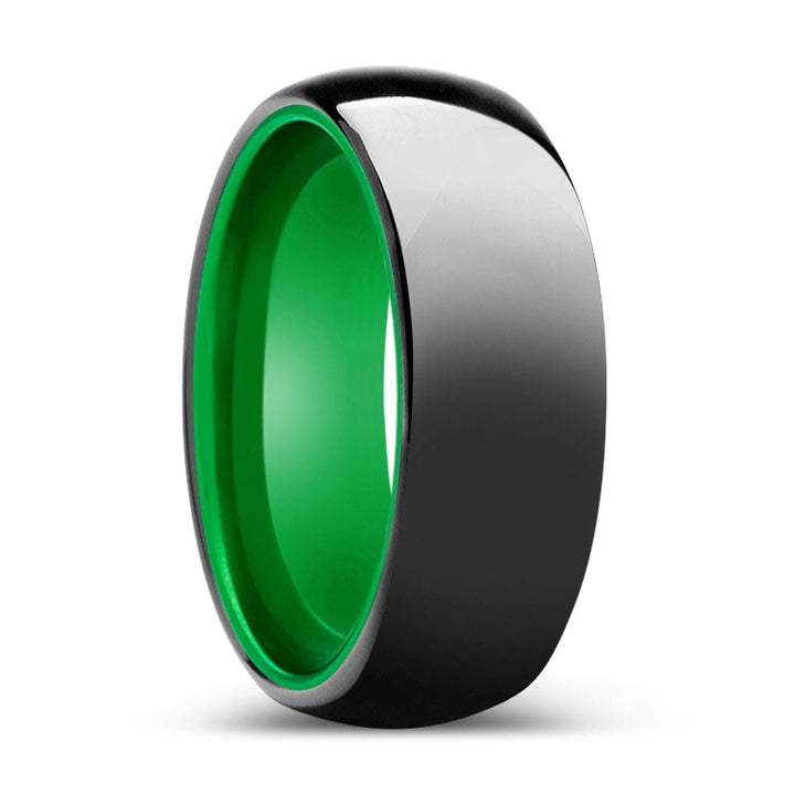 ATOMIC | Green Ring, Black Tungsten Ring, Shiny, Domed - Rings - Aydins Jewelry - 1
