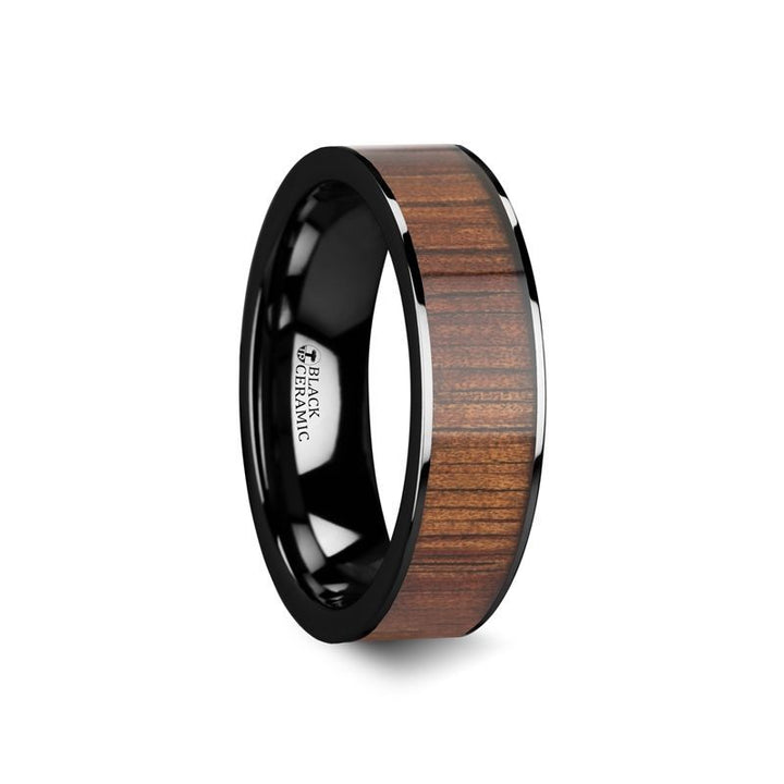 ATREUS | Black Ceramic Ring, Koa Wood Inlay, Flat - Rings - Aydins Jewelry
