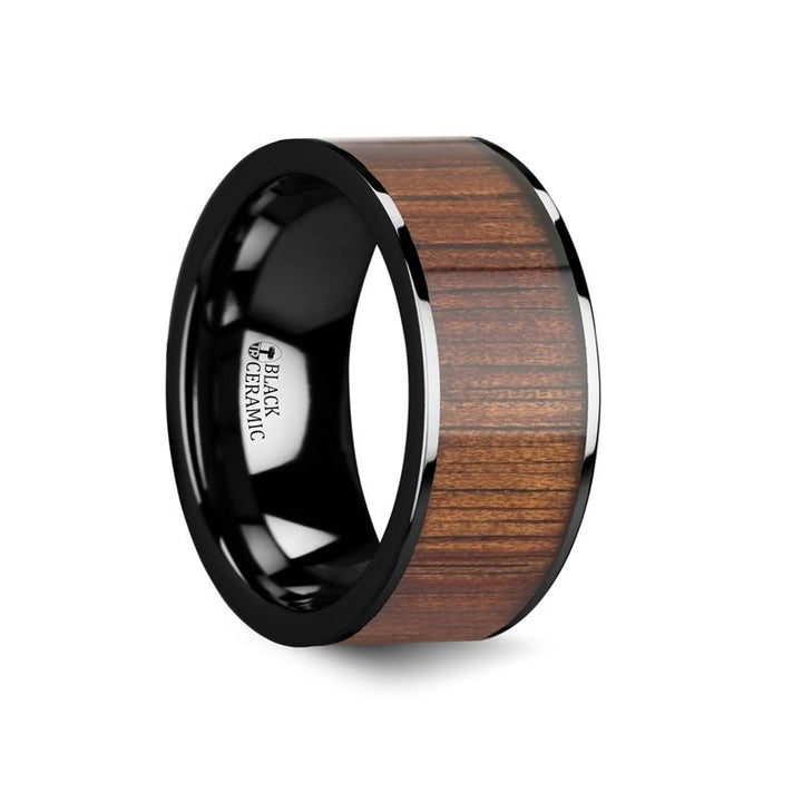 ATREUS | Black Ceramic Ring, Koa Wood Inlay, Flat - Rings - Aydins Jewelry - 5