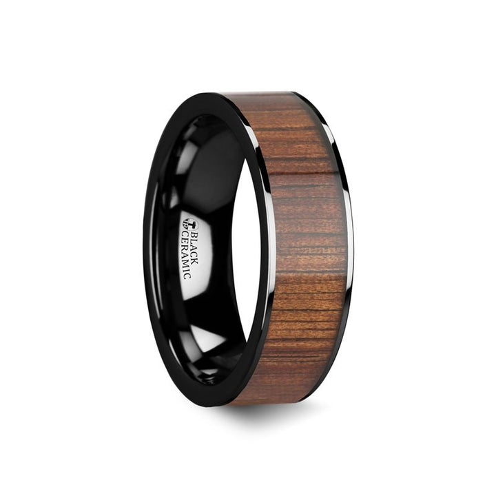 ATREUS | Black Ceramic Ring, Koa Wood Inlay, Flat - Rings - Aydins Jewelry - 3