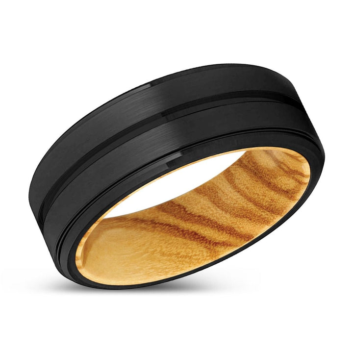AUBREY | Olive Wood, Black Tungsten Ring, Grooved, Stepped Edge - Rings - Aydins Jewelry - 2