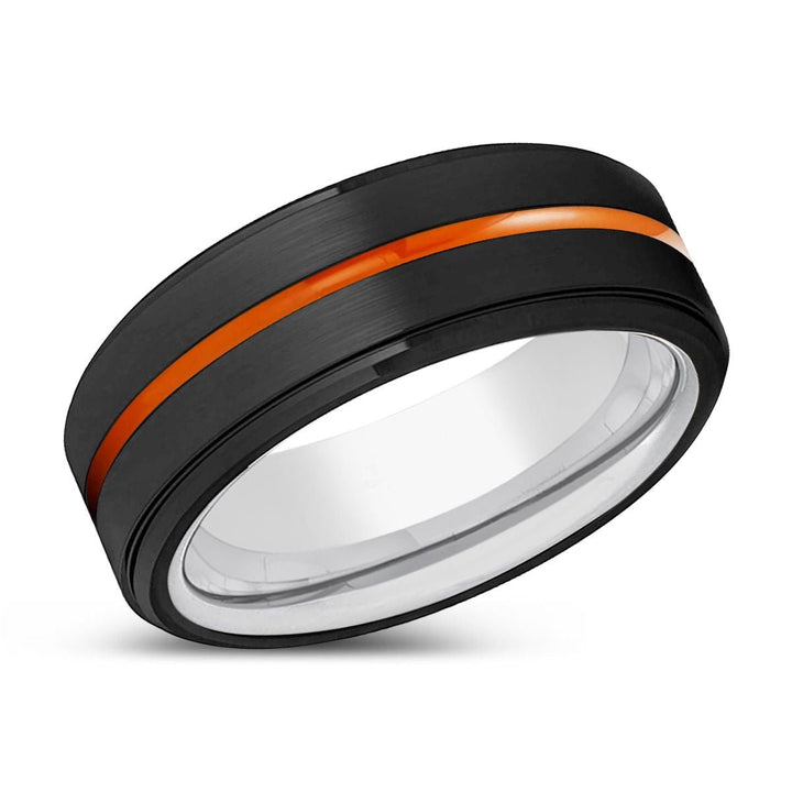 AUGUSTA | Silver Ring, Black Tungsten Ring, Orange Groove, Stepped Edge - Rings - Aydins Jewelry - 2