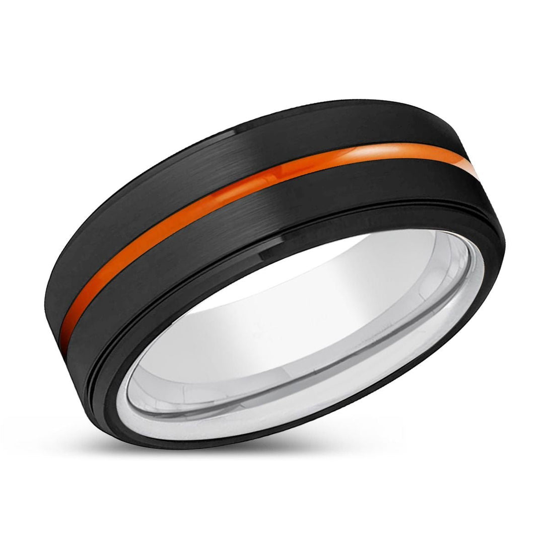 AUGUSTA | Silver Ring, Black Tungsten Ring, Orange Groove, Stepped Edge - Rings - Aydins Jewelry - 2