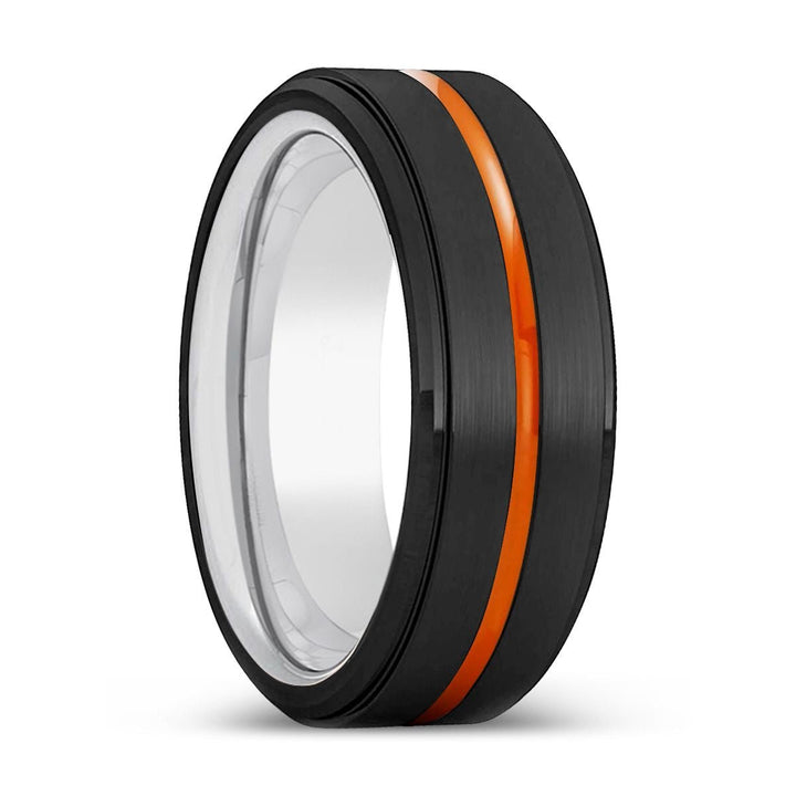 AUGUSTA | Silver Ring, Black Tungsten Ring, Orange Groove, Stepped Edge - Rings - Aydins Jewelry - 1