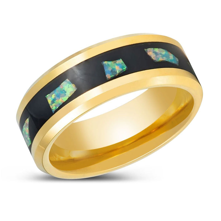 AURAFLECT - Yellow Tungsten Ring, Abalone Fragments Inlay - Rings - Aydins Jewelry - 2
