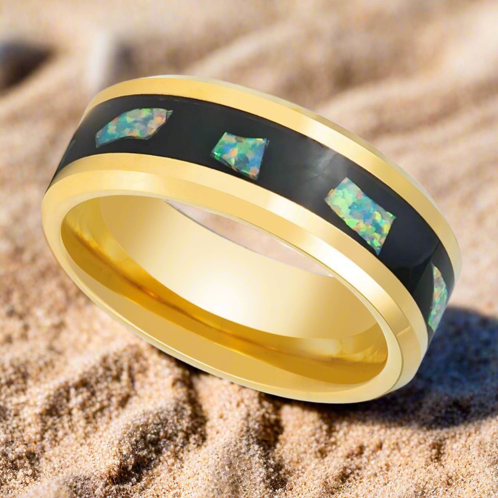 AURAFLECT - Yellow Tungsten Ring, Abalone Fragments Inlay - Rings - Aydins Jewelry - 2