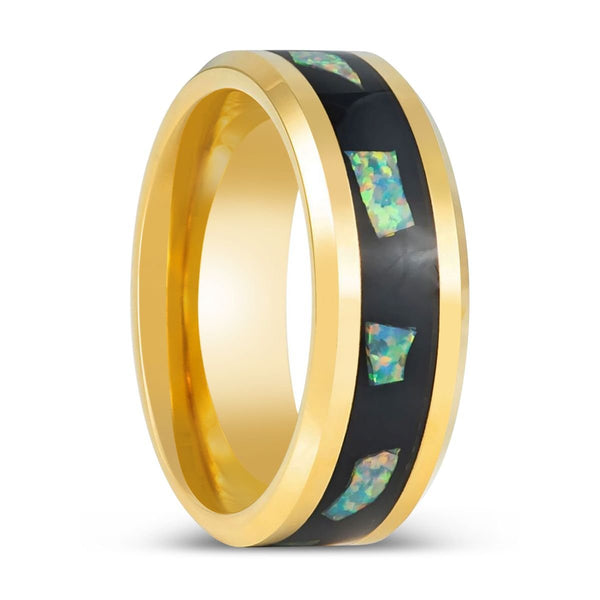 AURAFLECT - Yellow Tungsten Ring, Abalone Fragments Inlay - Rings - Aydins Jewelry