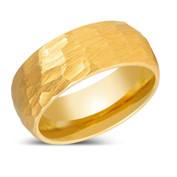 AURIGA | Gold Tungsten Ring, Hammered Finish, Domed - Rings - Aydins Jewelry - 2