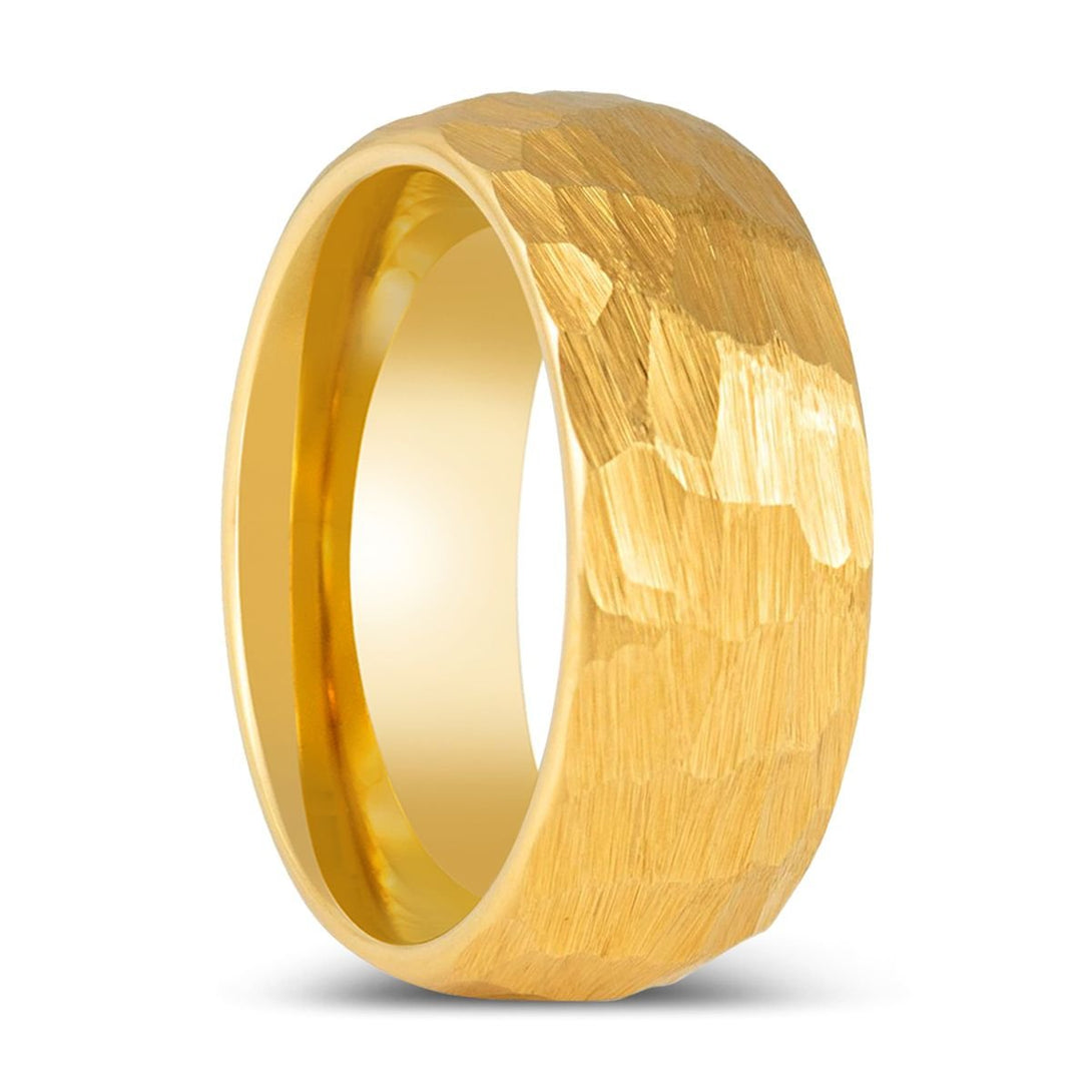 AURIGA | Gold Tungsten Ring, Hammered Finish, Domed - Rings - Aydins Jewelry - 1