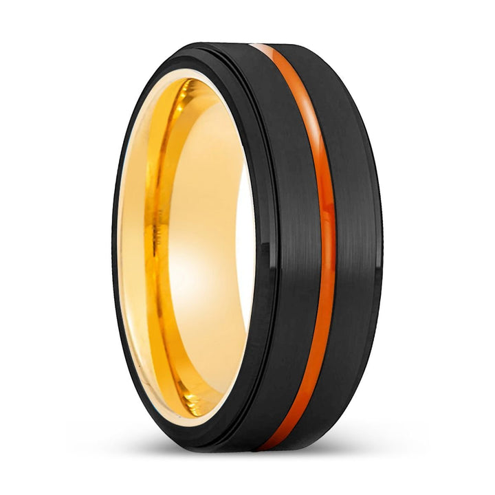 AURORA | Gold Ring, Black Tungsten Ring, Orange Groove, Stepped Edge - Rings - Aydins Jewelry - 1