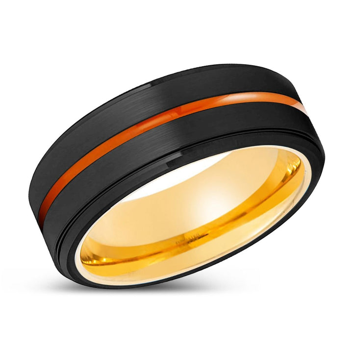 AURORA | Gold Ring, Black Tungsten Ring, Orange Groove, Stepped Edge - Rings - Aydins Jewelry - 2