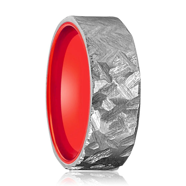 AUTUMN | Red Ring, Silver Titanium Ring, Hammered, Flat - Rings - Aydins Jewelry - 1