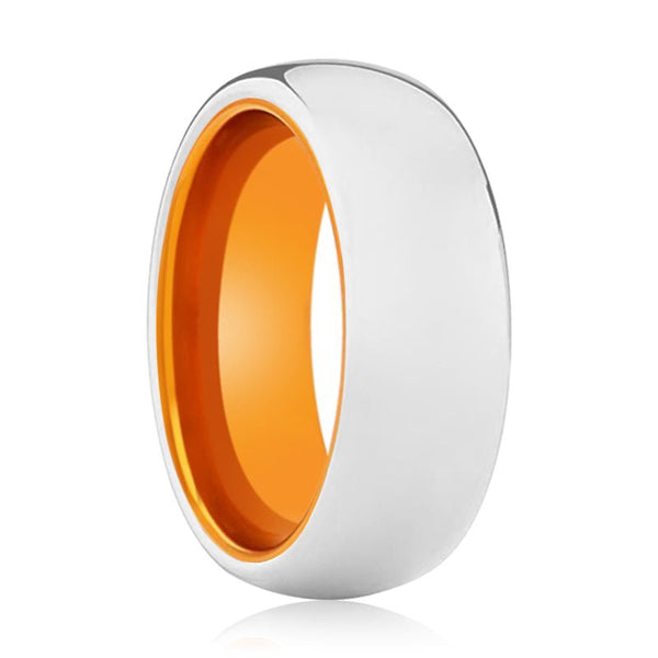 AUTUMNAL | Orange Ring, Silver Tungsten Ring, Shiny, Domed - Rings - Aydins Jewelry