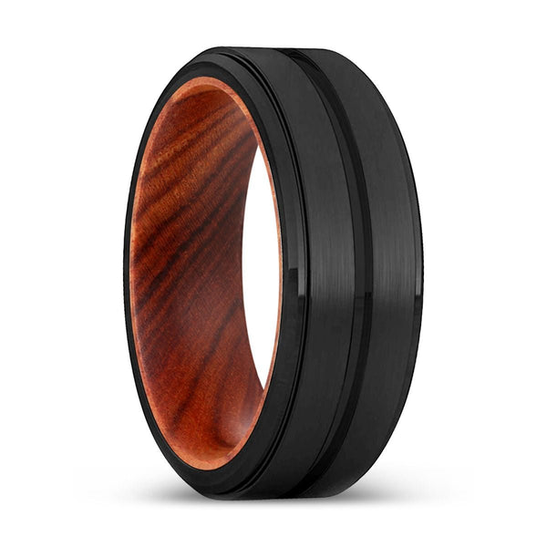 AVERY | Iron Wood, Black Tungsten Ring, Grooved, Stepped Edge - Rings - Aydins Jewelry - 1