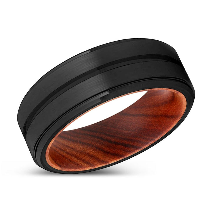 AVERY | Iron Wood, Black Tungsten Ring, Grooved, Stepped Edge - Rings - Aydins Jewelry - 2