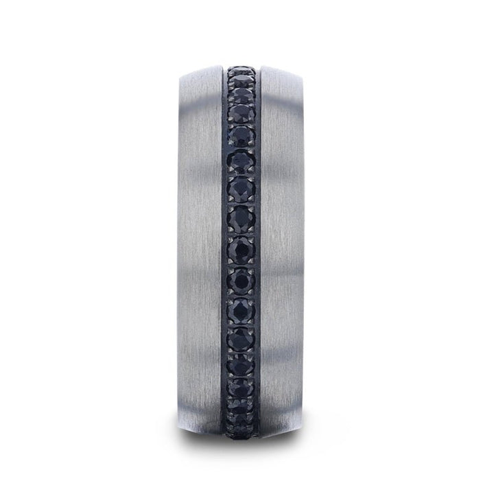 AVIATOR | Silver Titanium Ring, Black Sapphire Stones Inlay, Domed - Rings - Aydins Jewelry - 2