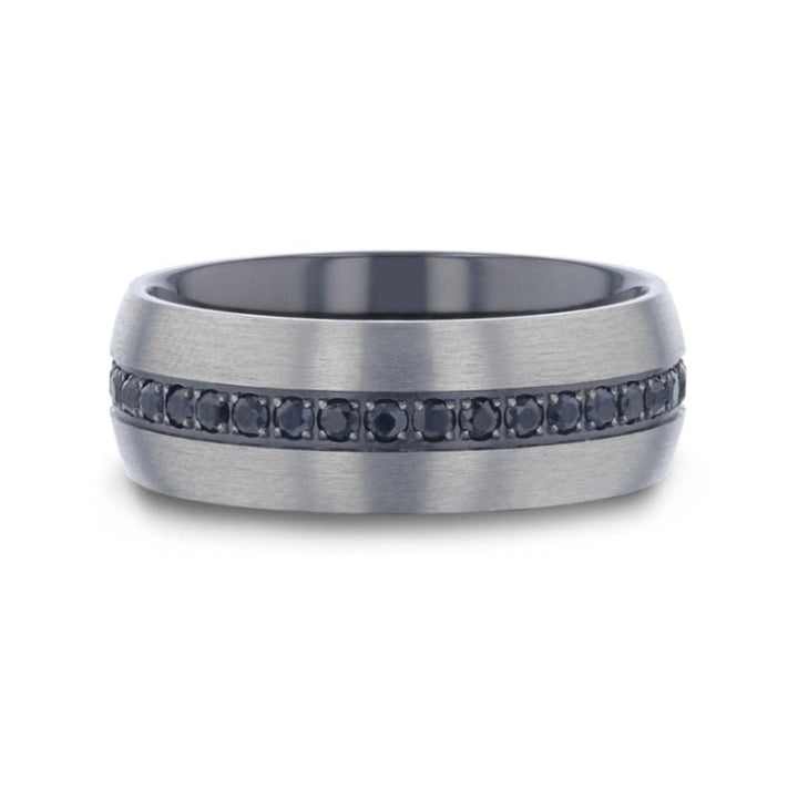 AVIATOR | Silver Titanium Ring, Black Sapphire Stones Inlay, Domed - Rings - Aydins Jewelry - 3