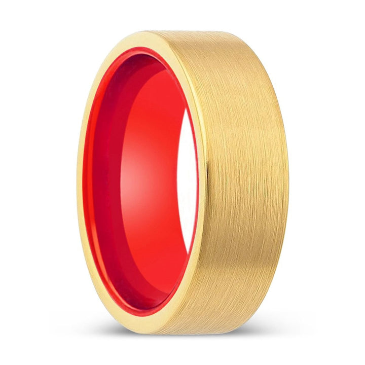 AXMINSTER | Red Ring, Gold Tungsten Ring, Brushed, Flat - Rings - Aydins Jewelry - 1