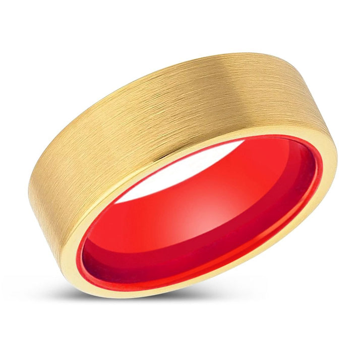 AXMINSTER | Red Ring, Gold Tungsten Ring, Brushed, Flat - Rings - Aydins Jewelry - 2