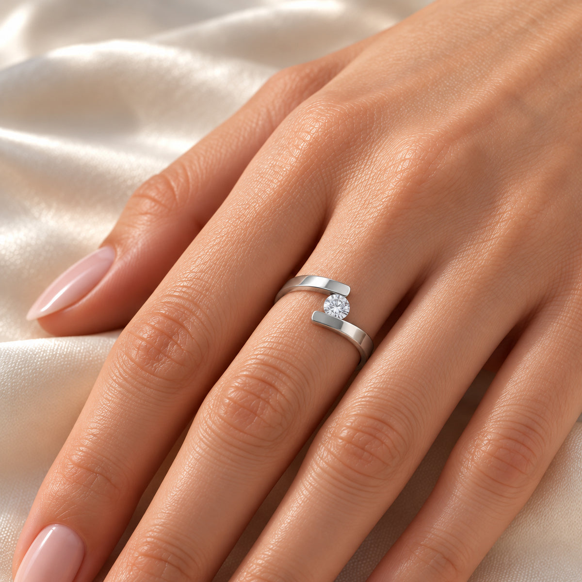 ANNA titanium tension-set diamond band, on hand