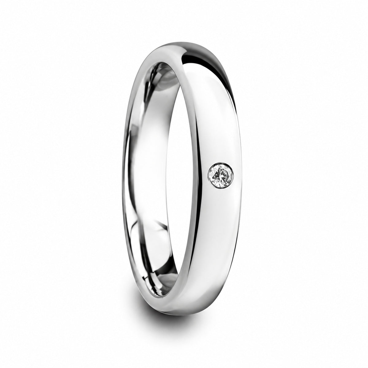 BERKSHIRE domed tungsten band with white diamond, hero