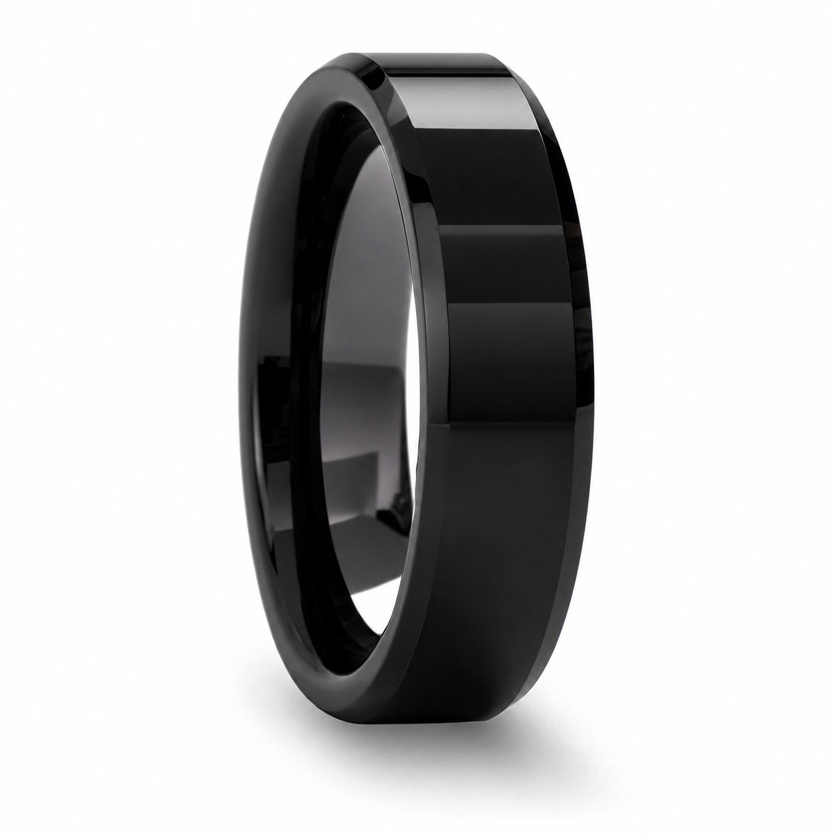 CITAR polished black ceramic band with beveled edges, medium width view