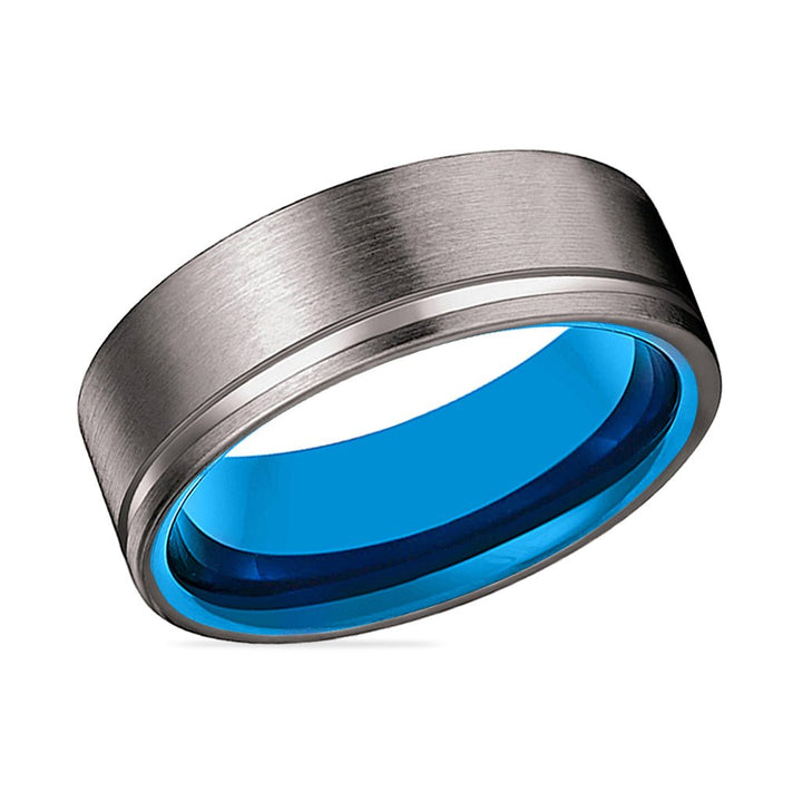 AZRAQ | Blue Tungsten Ring, Gunmetal Tungsten Offset Groove - Rings - Aydins Jewelry - 2
