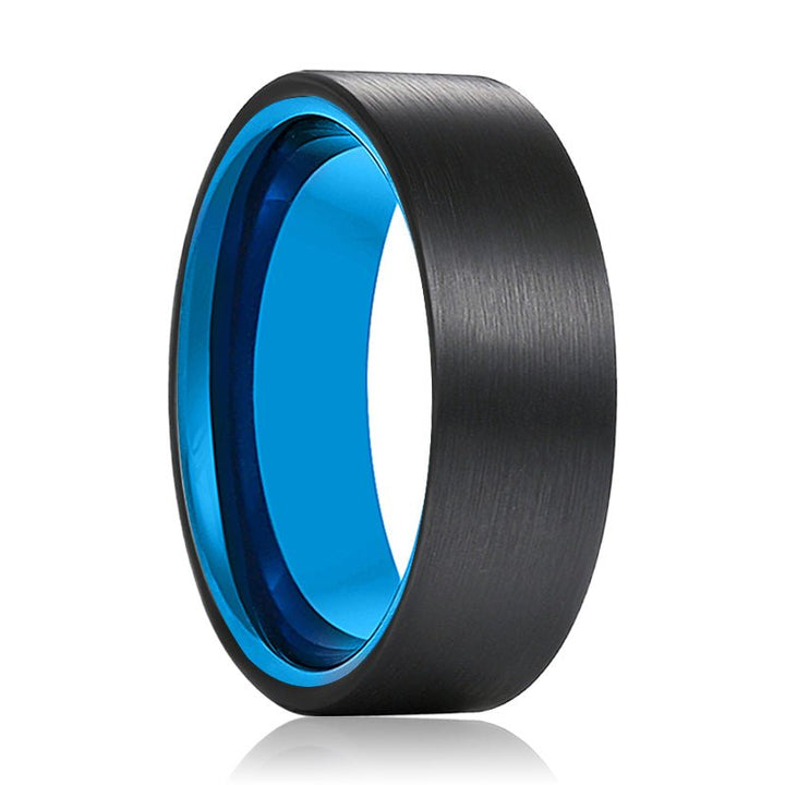 AZURA | Blue Tungsten Ring Black Brushed Flat - Rings - Aydins Jewelry