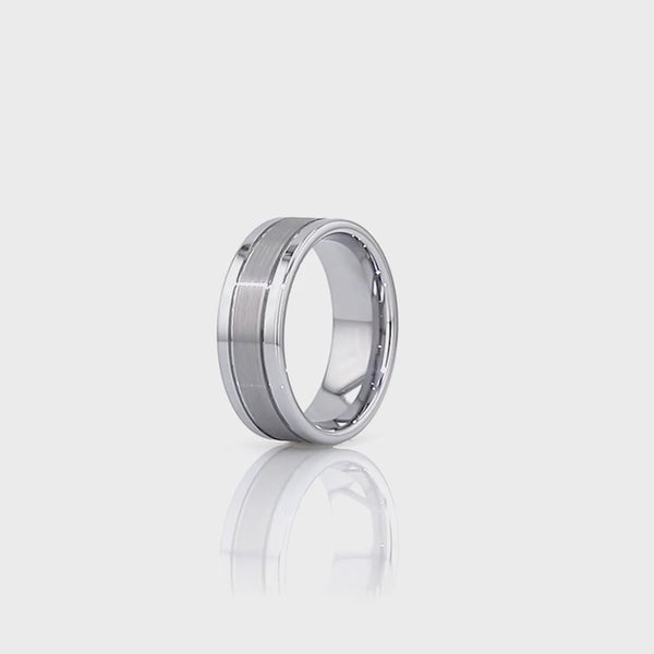 CHRONOS | Tungsten Ring Dual Offset Grooves & Brushed