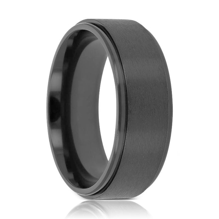 BABYLON | Black Titanium Ring, Stepped Edges - Rings - Aydins Jewelry