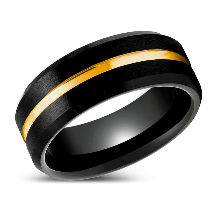 BAIR | Black Tungsten Ring with Yellow Gold Groove - Rings - Aydins Jewelry