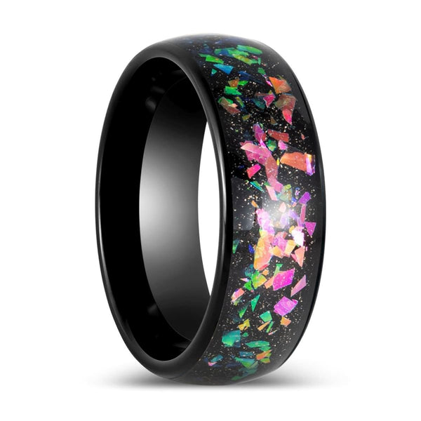 BALATON | Black Tungsten Ring with Synthetic Opal Inlay - Rings - Aydins Jewelry - 1