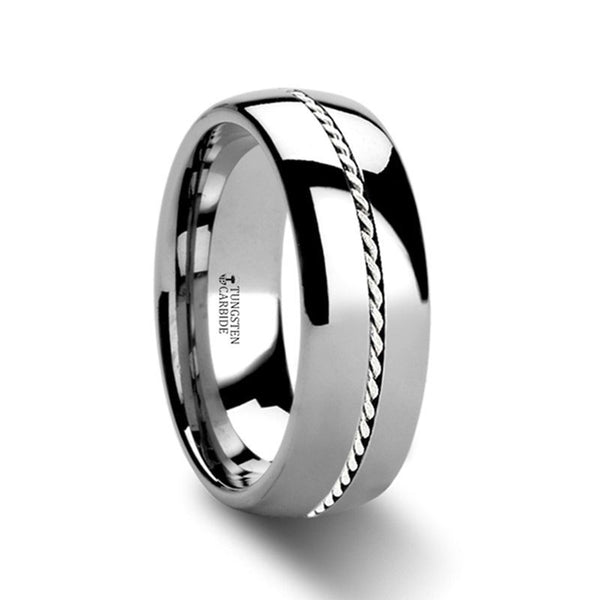 BALDWYN | Silver Tungsten Ring, Braided Palladium 950 Inlay, Domed - Rings - Aydins Jewelry - 1
