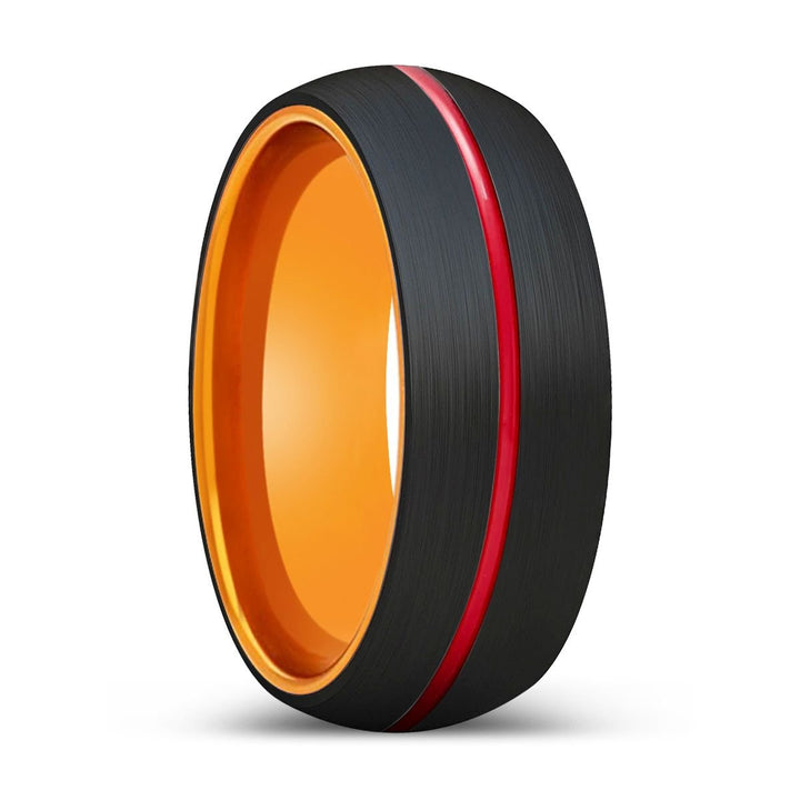 BALTAZAR | Orange Ring, Black Tungsten Ring, Red Groove, Domed - Rings - Aydins Jewelry - 1