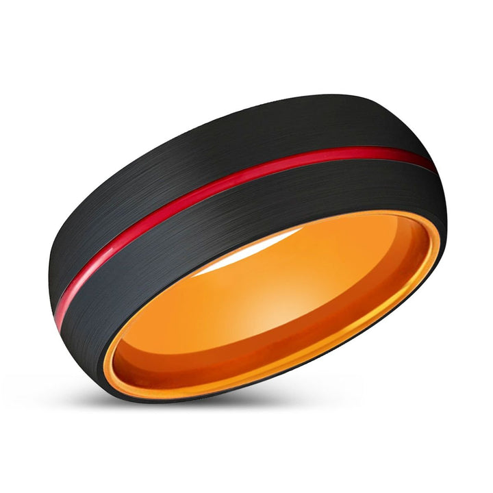 BALTAZAR | Orange Ring, Black Tungsten Ring, Red Groove, Domed - Rings - Aydins Jewelry - 2